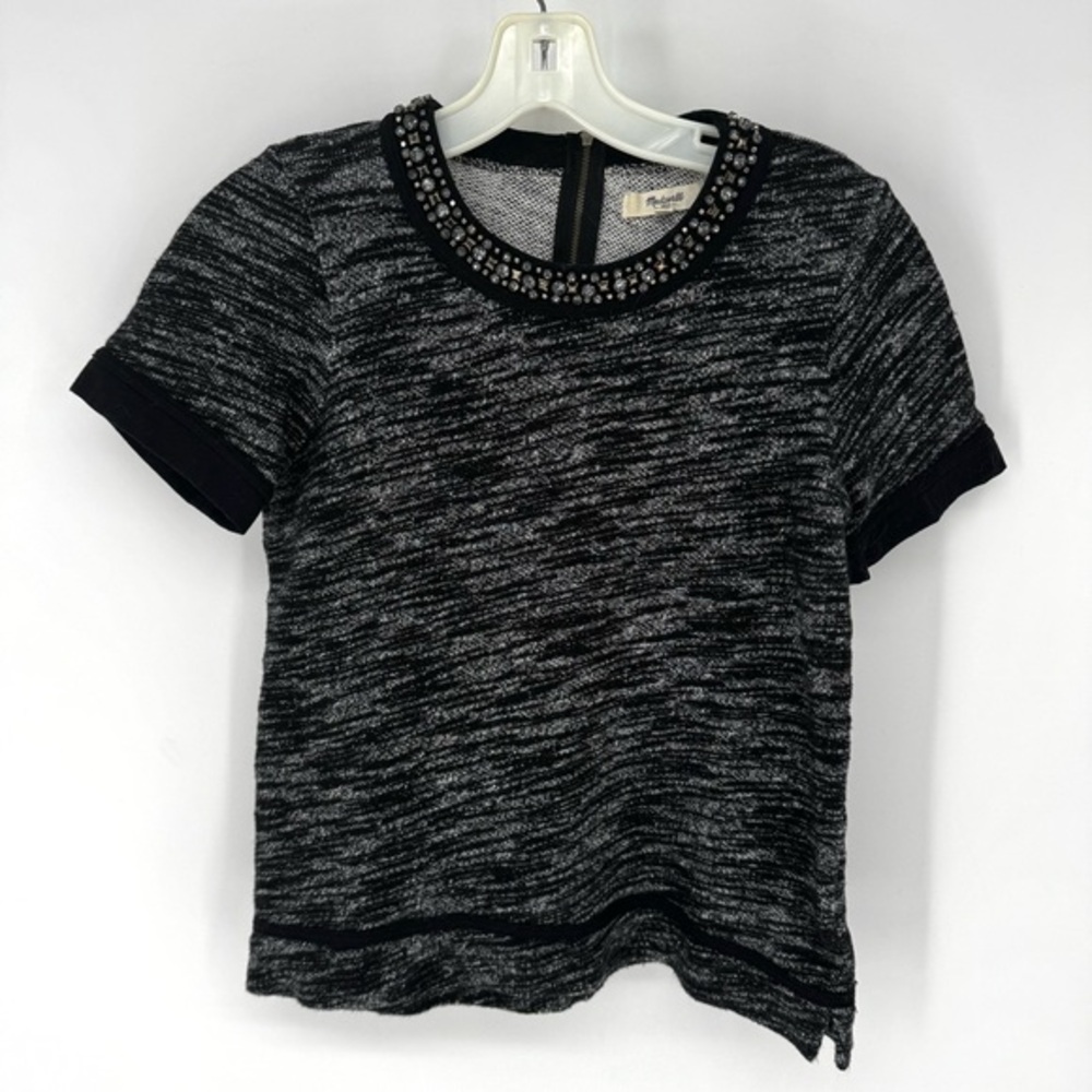 Madewell rhinestone Black and Gray Short Sleeve sweater Top